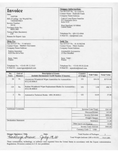Customs Commercial Invoice