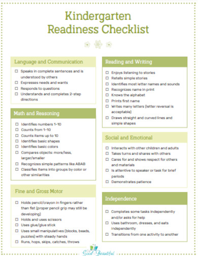 Early Childhood Assessment Kindergarten Checklist