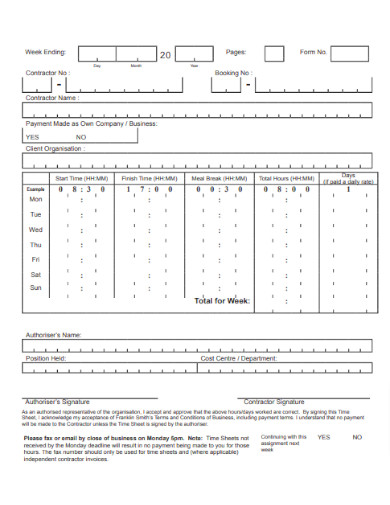 Editable Monthly Construction Timesheet