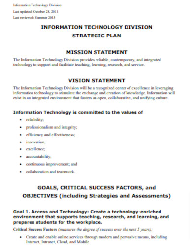IT Strategic Plan Statement