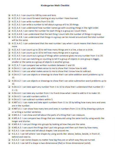 Kindergarten Checklist Layout