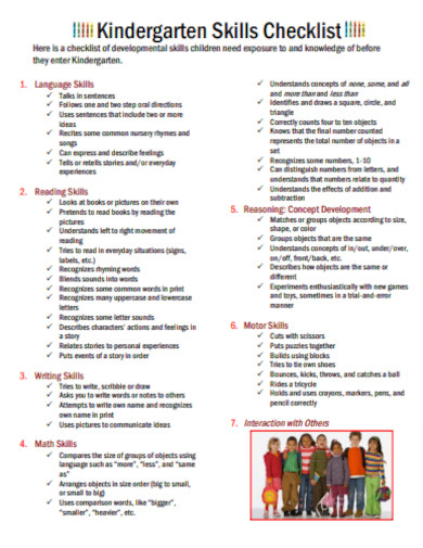 Kindergarten Skills Checklist
