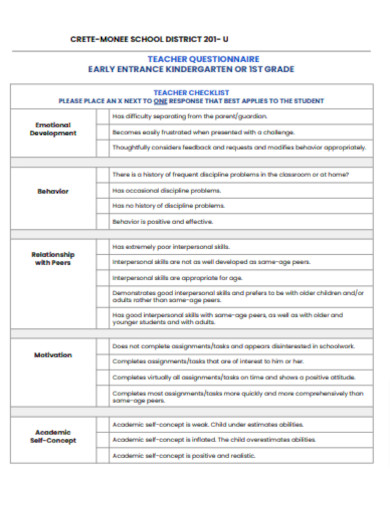 Kindergarten Teacher Checklist1