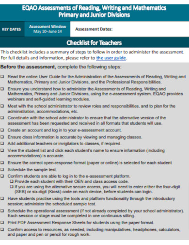 Math Teacher Checklist