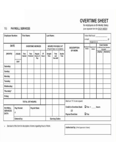 Monthly Construction Overtime Timesheet