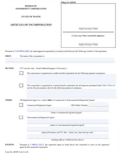 Nonprofit Articles Of Incorporation Form