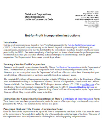 Nonprofit Newyork Articles Of Incorporation