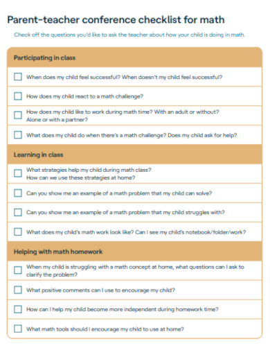 Parent Teacher Checklist