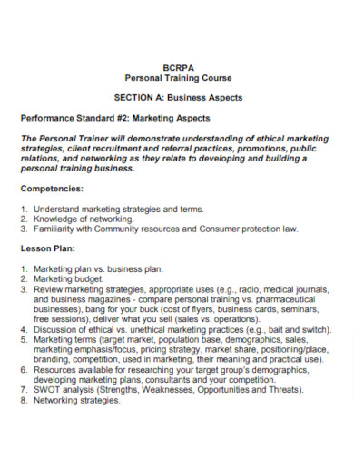 Personal Training Course Business Plan
