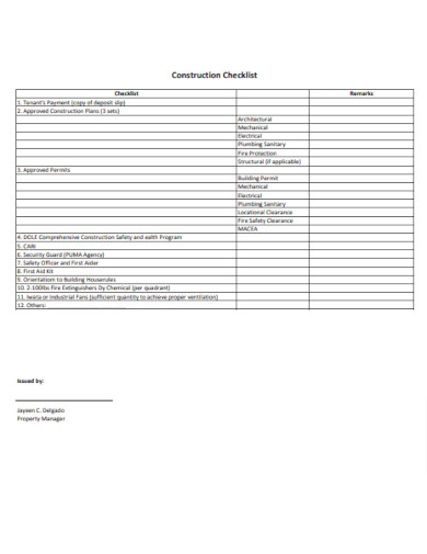 Printable Building Construction Checklist