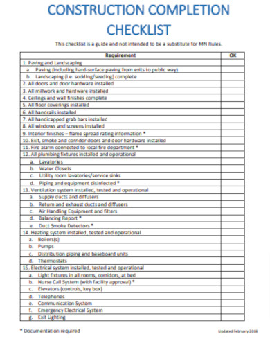 Printable Construction Checklist