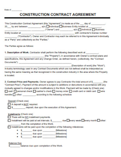 Printable Construction Project Agreement