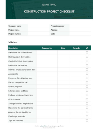 Printable Construction Project Checklist