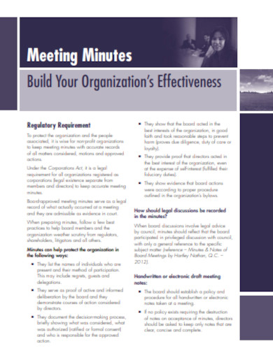 Printable Nonprofit Meeting Minutes