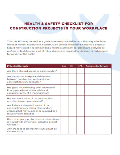 Project Construction Safety Checklist