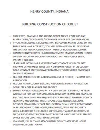 Sample Building Construction Checklist