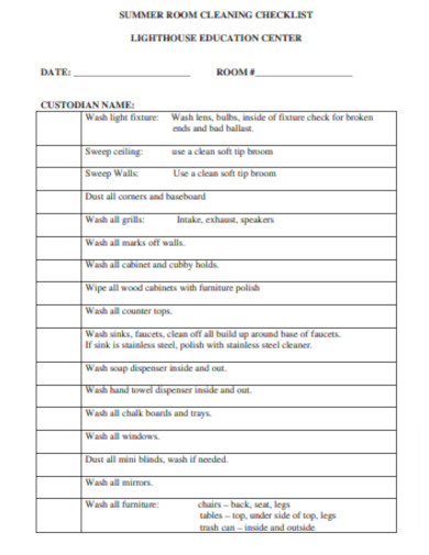 Sample Classroom Cleaning Checklist
