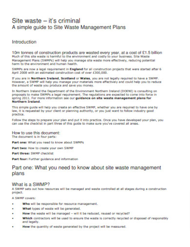 Sample Construction Waste Management Plan