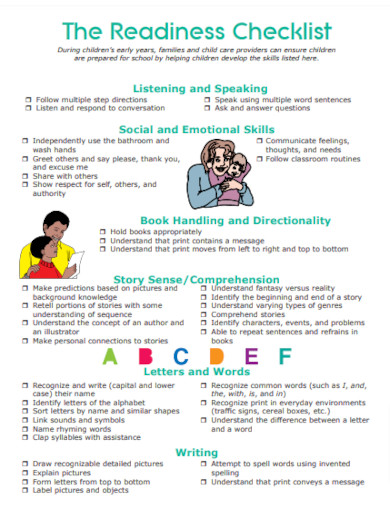 Sample Kindergarten Checklist