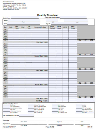 Sample Monthly Construction Timesheet