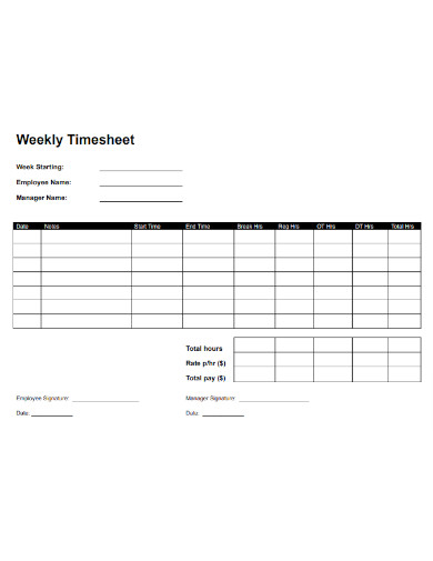 Sample Weekly Construction Timesheet