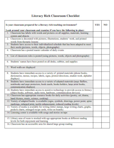 Simple Classroom Checklist