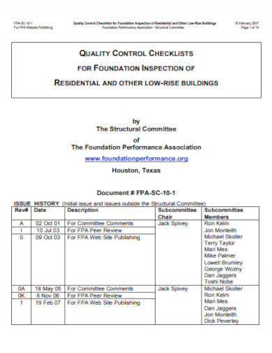 Simple Construction Quality Control Checklist