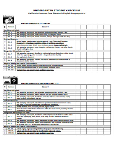 Standards Kindergarten Checklist