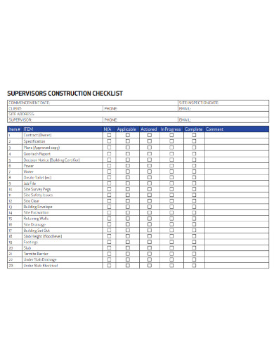Supervisors Construction Checklist