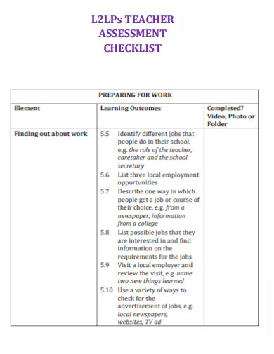 Teacher Assessment Checklist