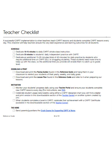 Teacher Checklist Outline