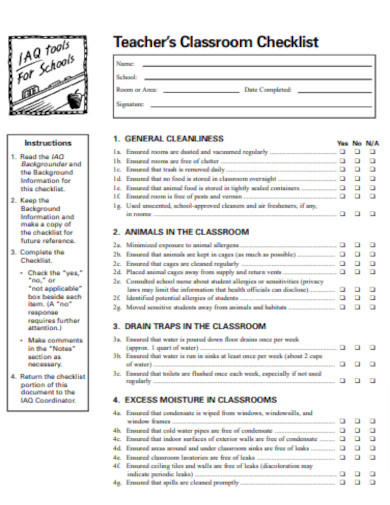 Teacher Classroom Checklist