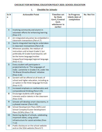 Teacher Primary School Checklist