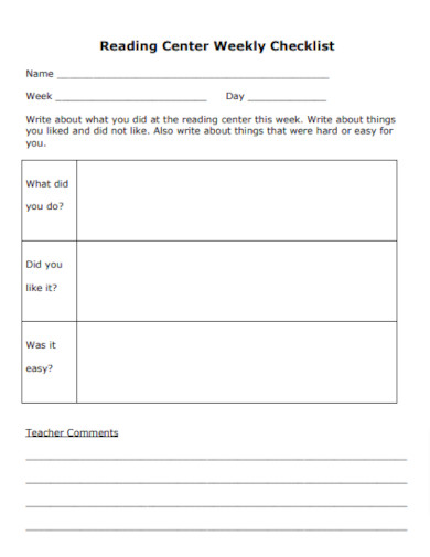 Teacher Weekly Checklist