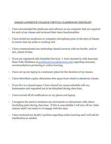 Virtual Learning Classroom Checklist