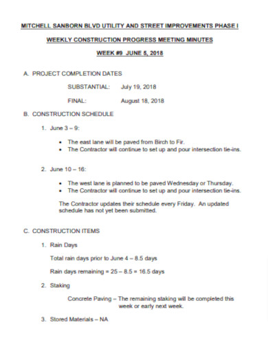 Weekly Construction Meeting Schedule