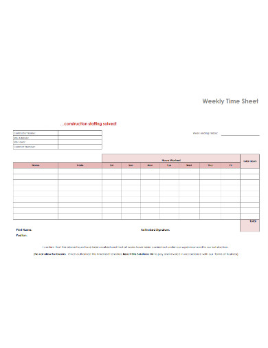 Weekly Construction Staffing Timesheet