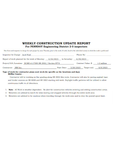 Weekly Construction Update Report