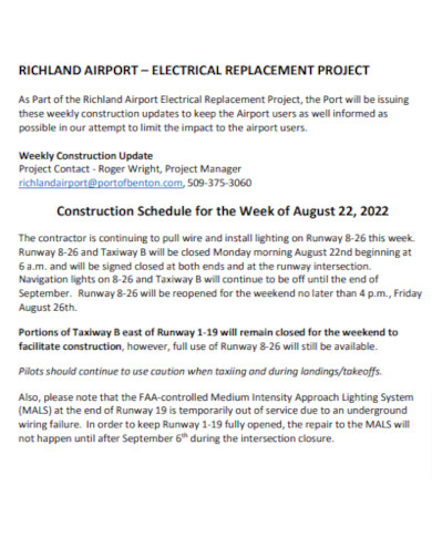 Weekly Electrical Construction Schedule