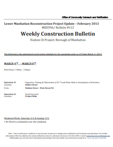 Weekly ReConstruction Schedule