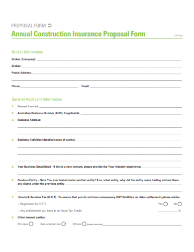 Annual Construction Insurance Proposal Form