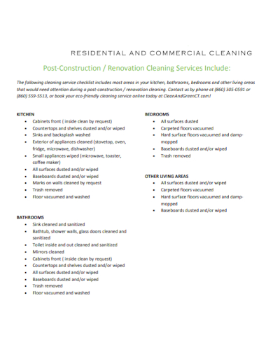 Commercial Construction Cleaning Checklist