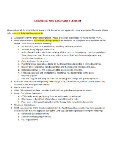 Commercial New Construction Checklist