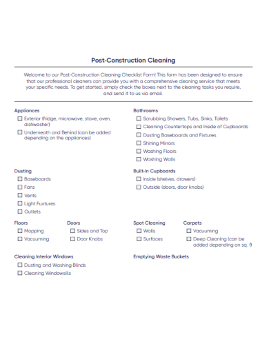 Construction Cleaning Checklist in PDF
