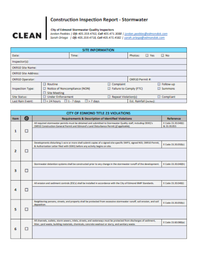 Construction Cleaning Inspection Report