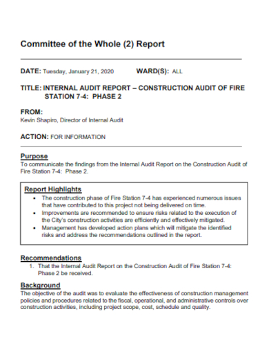 Construction Committee Audit Report
