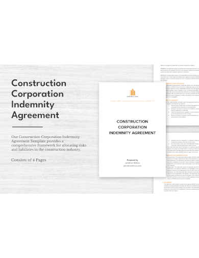 Construction Corporation Indemnity Agreement Template