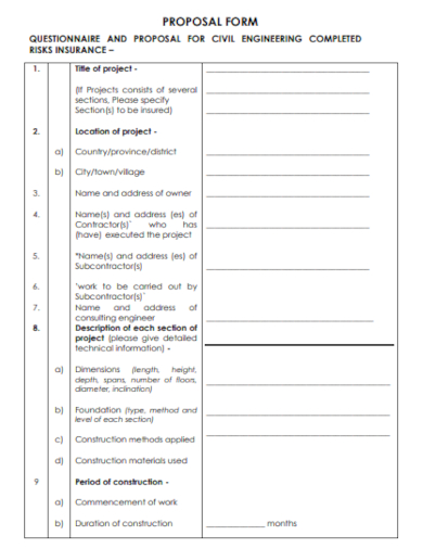 Construction Engineering Proposal Form