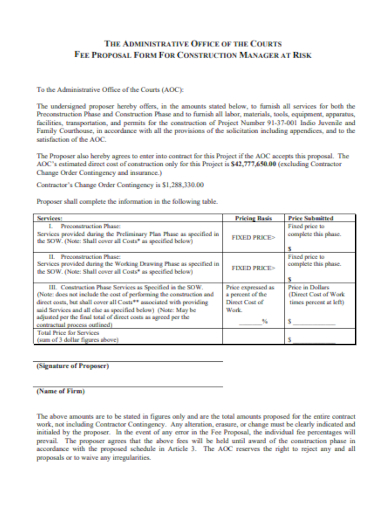 Construction Fee Proposal Form