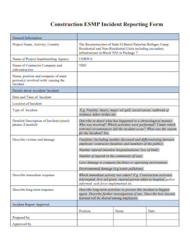 Construction Incident Reporting Form